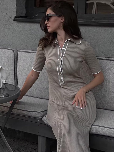 Button Up Knitted Midi Dress