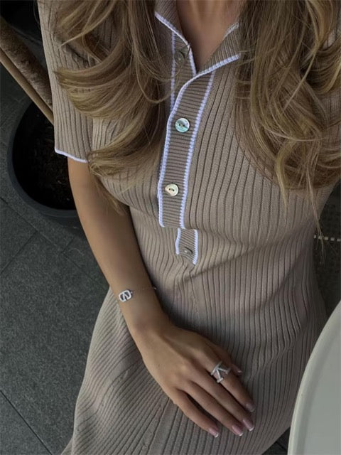 Button Up Knitted Midi Dress